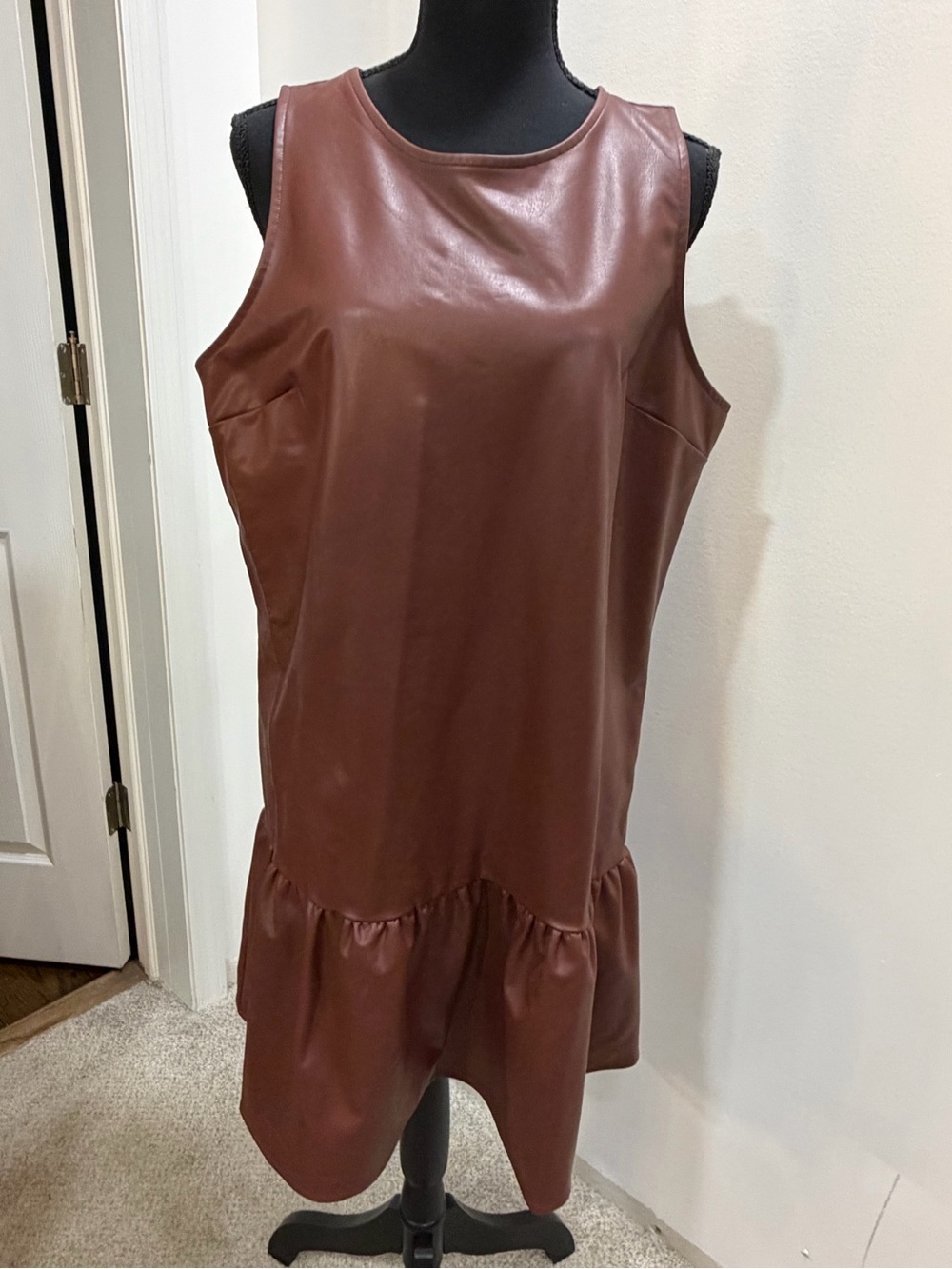 Express Faux Leather Sleeveless Drop-Waist Dress - Brown